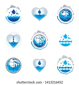 Sea wave splash vector symbol. Pure water as most important resource for human activity theme. Environment protection concept.