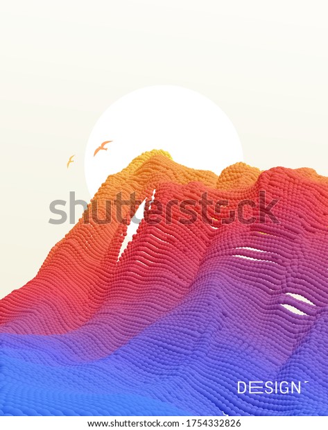 Sea wave and sun. Beautiful sunrise with flying\
seagulls. Abstract vector illustration for flyer, brochure, booklet\
and websites design. 