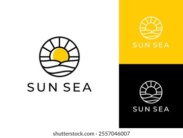 sea wave with sun circle logo icon design