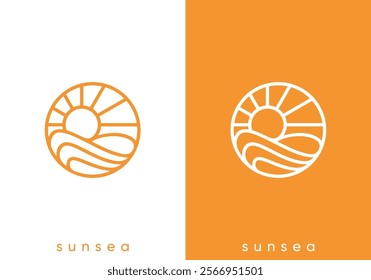sea wave with sun circle logo icon design