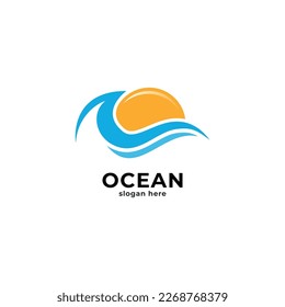 sea wave and sun logo design inspiration.