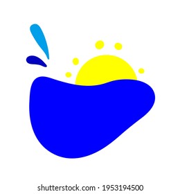 Sea Wave and Sun silhouette sketch. logo sun and sea. Surge, ripple, wavelet in nature. Surfing travel and vacation vector illustration. Ocean wave isolated on white background. Sublimation print.