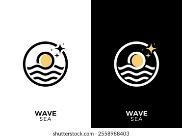 sea wave with sun star circle logo icon design