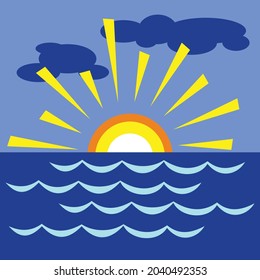 sea wave with sunset background vector design