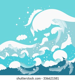 sea wave and sunset vector illustration