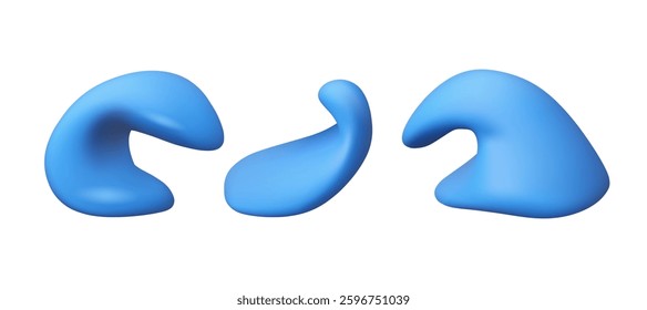 Sea wave vector 3d icon set. Ocean, river or lake cartoon plasticine abstract illustration. Simple water shape collection, plastic render style