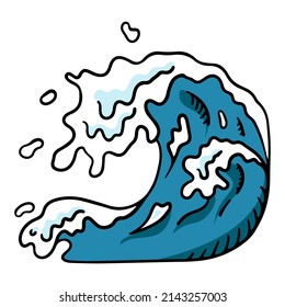 Sea wave, vector design element in the style of doodles, isolated on a white background
