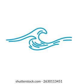Sea wave vector hand drawn icon symbol on white background. Ocean, tropical, summer vibe linear illustration.