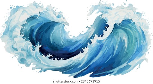 Sea wave, watercolor style on a white background. Vector illustration