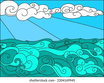 The sea waves in an abstract style