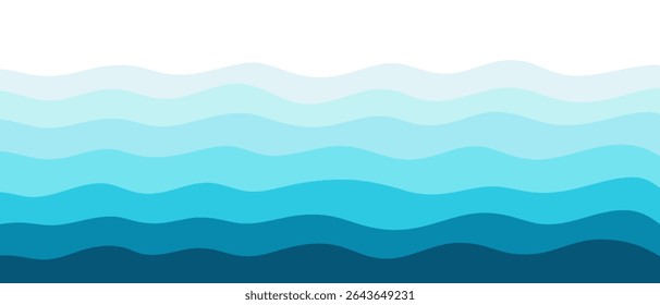 Sea waves, abstract wavy background, multi-layered effect, vector, flat design. Background graphic element for banner design, poster, decoration in different blue shades with space for text