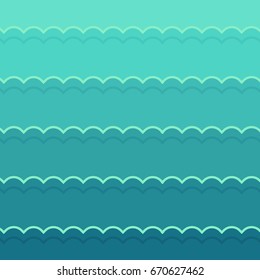 Sea waves background, cartoon flat style  underwater deep blue sea green waves marine. Vector illustration clip-art