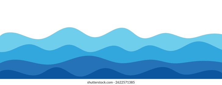 Sea waves background illustration vector. Sea beach vector illustration, banner with space for text. summer sea, wavy ocean