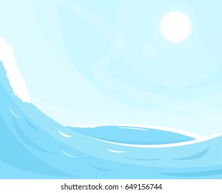 Sea waves background. Ocean view and blue sky. Sunny cloudless day on ocean shore. Waves foam and deep water.
