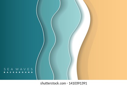sea waves background with paper craft style