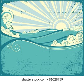 Sea waves background. Vintage illustration of sea landscape