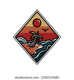 Sea waves and beach for adventure graphic illustration vector art t-shirt design