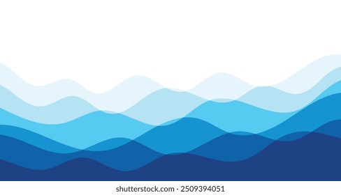 Sea waves. Blue river ocean wave layer background. Seamless sea pattern. Water wave abstract design. Vector illustration