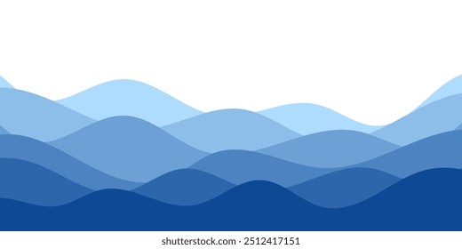Sea waves. Blue river ocean wave layer vector background illustration