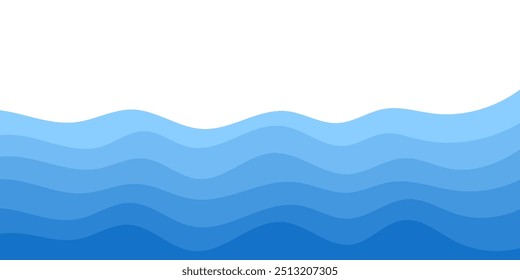 Sea waves. Blue river ocean wave layer vector background illustration