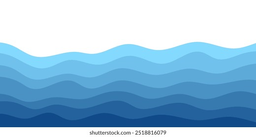 Sea waves. Blue river ocean wave layer background. Seamless sea pattern. Water wave abstract design. Vector illustration