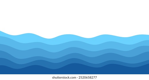 Sea waves. Blue river ocean wave layer background. Seamless sea pattern. Water wave abstract design. Vector illustration