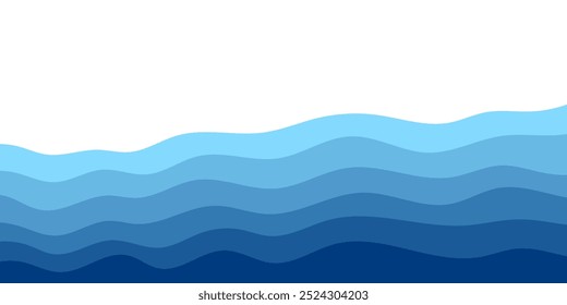 Ondas do mar. Fundo da camada de ondas oceânicas do rio azul. Padrão do mar sem costura. Projeto abstrato de onda de água. Ilustração vetorial