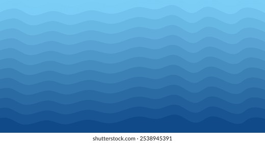 Sea waves. Blue river ocean wave layer vector background illustration