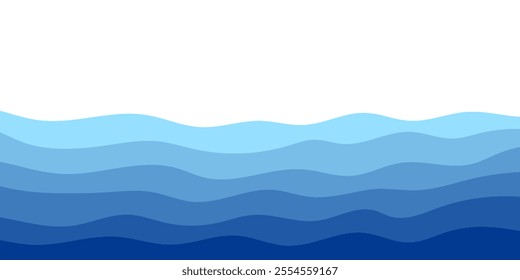 Sea waves. Blue river ocean wave layer vector background illustration