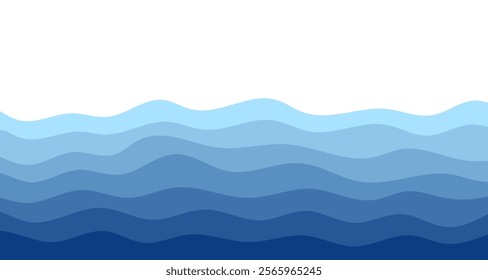 Sea waves. Blue river ocean wave layer vector background illustration