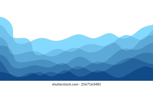 Sea waves. Blue river ocean wave layer vector background illustration