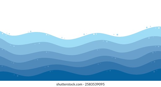 Sea waves. Blue river ocean wave layer vector background illustration