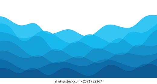 Sea waves. Blue river ocean wave layer vector background illustration