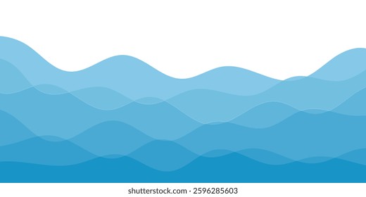 Sea waves. Blue river ocean wave layer vector background illustration