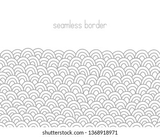Sea waves border. Doodle seamless background. Hand drawn pattern. Vector illustration.