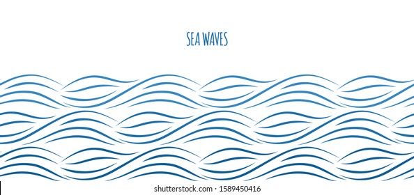 Sea Waves Border. Ocean Water Background. Nautical Vector Seamless Pattern