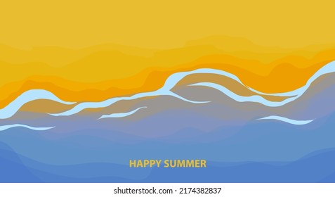 Sea waves and a bright sandy shore. Vector illustration for Summer design, tourism and vacation.