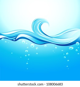 Sea waves with bubbles. Vector Illustration