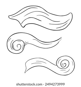 Sea waves in cartoon style black and white vector illustration isolated. Curvy waves silhouette hand drawn ink. Ocean simple waves painted in line art. Simple outline marine drawing