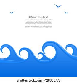 Sea waves cover, space for text, on a white background, Vector illustration