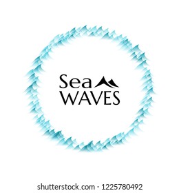 Sea waves design elements. Circle frame.