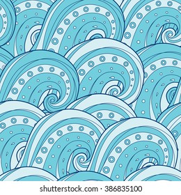 Sea waves doodle seamless pattern