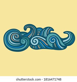 sea waves in  doodle style, vector clip art on isolated background