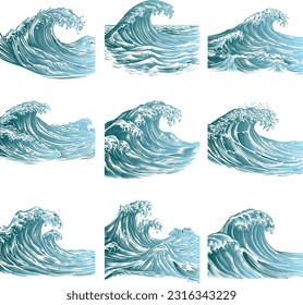 sea waves during storm collection of vector images