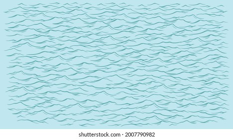 Sea waves. Editable hand drawn illustration. Vector engraving. Isolated on color background. 8 EPS