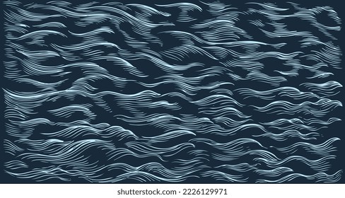 Sea waves. Editable hand drawn illustration. Vector vintage engraving. 8 EPS