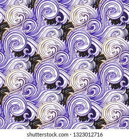 Sea waves. Grange Sea background. Hand drawn vector illustration pattern