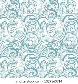 Sea waves. Grange Sea background. Hand drawn vector illustration pattern