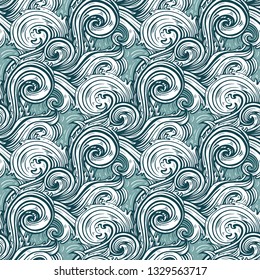 Sea waves. Grange Sea background. Hand drawn vector illustration pattern