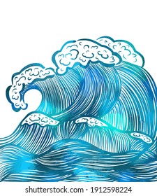 Sea waves graphic. Vector illustration of a sea with giant waves